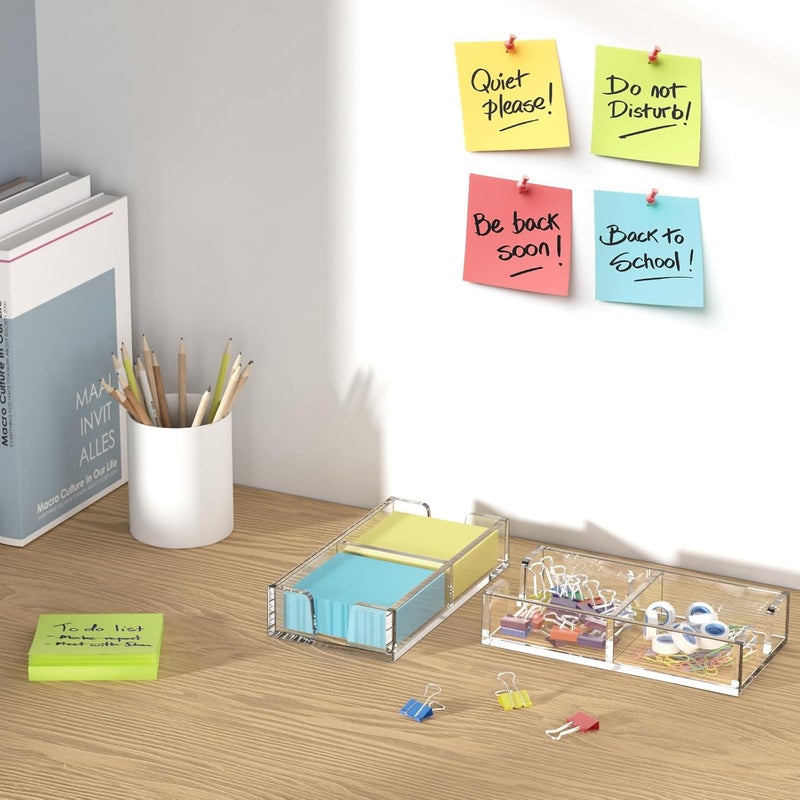 WINFFOR Acrylic Notepad Holder Dispenser - 3x3 in 2IN1 Sticky Note Memo Holder for Desk Organizer (W/O Pads) Office Desk Accessories School Supplies, Crystal Clear - Image 5